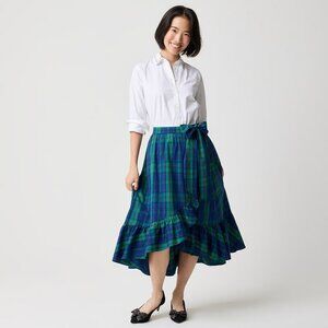 J. Crew Factory Tartan Wrap Midi Skirt Plaid Blue, Red & Green NWT